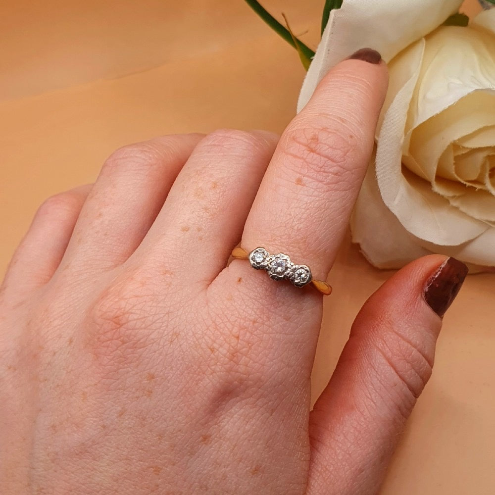 Art Deco Diamond, Platinum & 18ct Gold Trilogy Ring