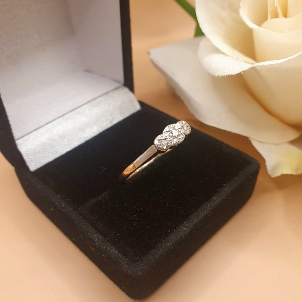 Art Deco Diamond & Platinum 9ct Gold Trilogy Ring