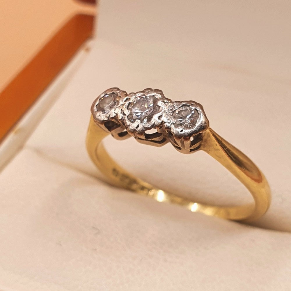 Art Deco Diamond, Platinum & 18ct Gold Trilogy Ring