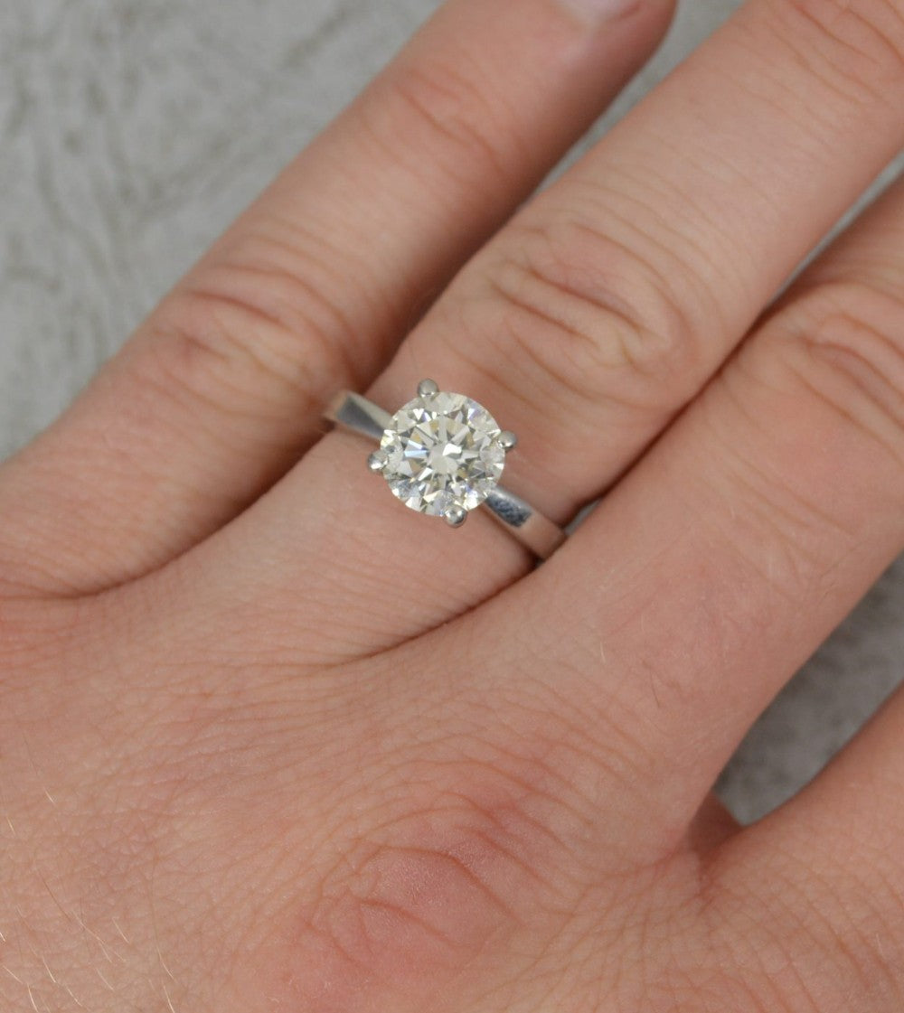 Diamond Solitaire Very Slight Inclusion 2.09ct Solid 950 Platinum Ring Certified - Size L
