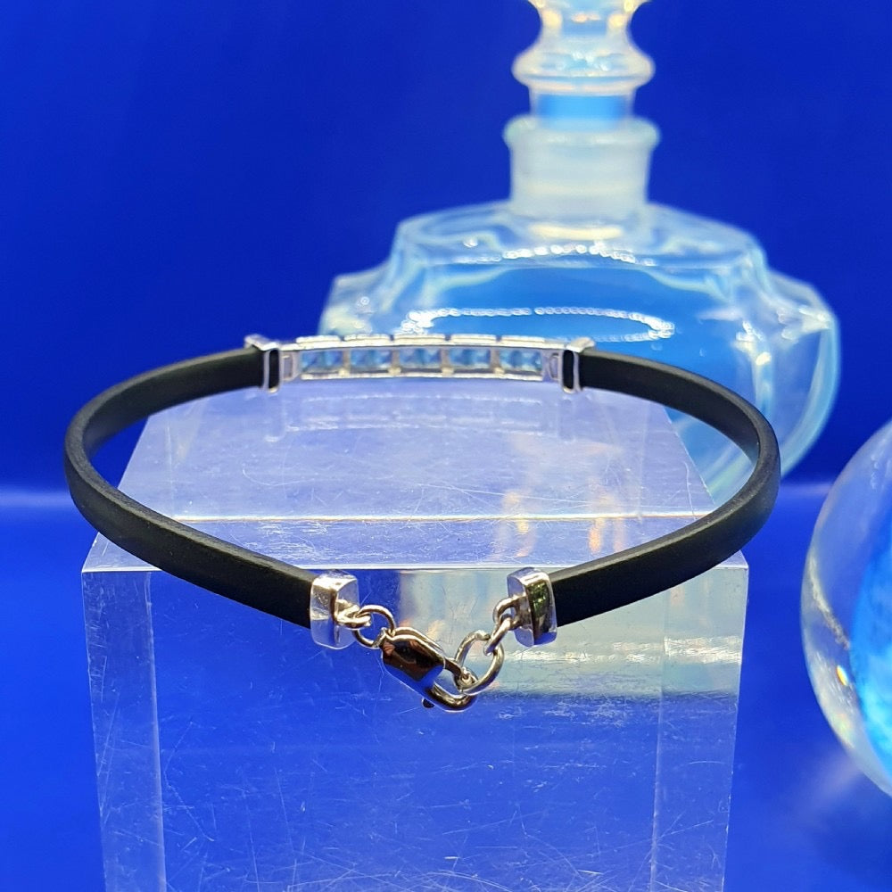 Princess Cut Blue Topaz Bracelet With Diamond Shoulders