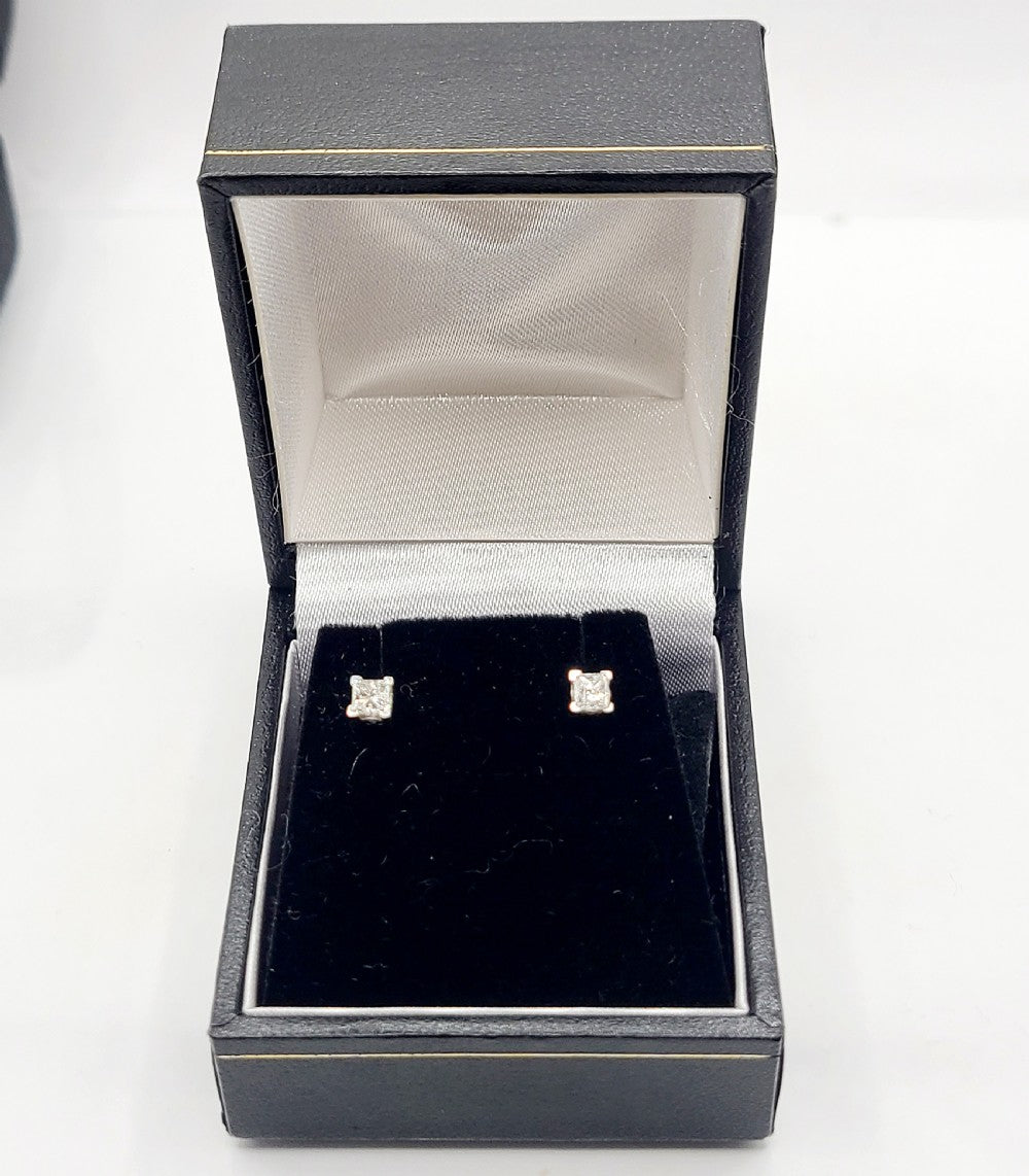 Princess Cut Diamond Stud on 14ct White Gold Earrings