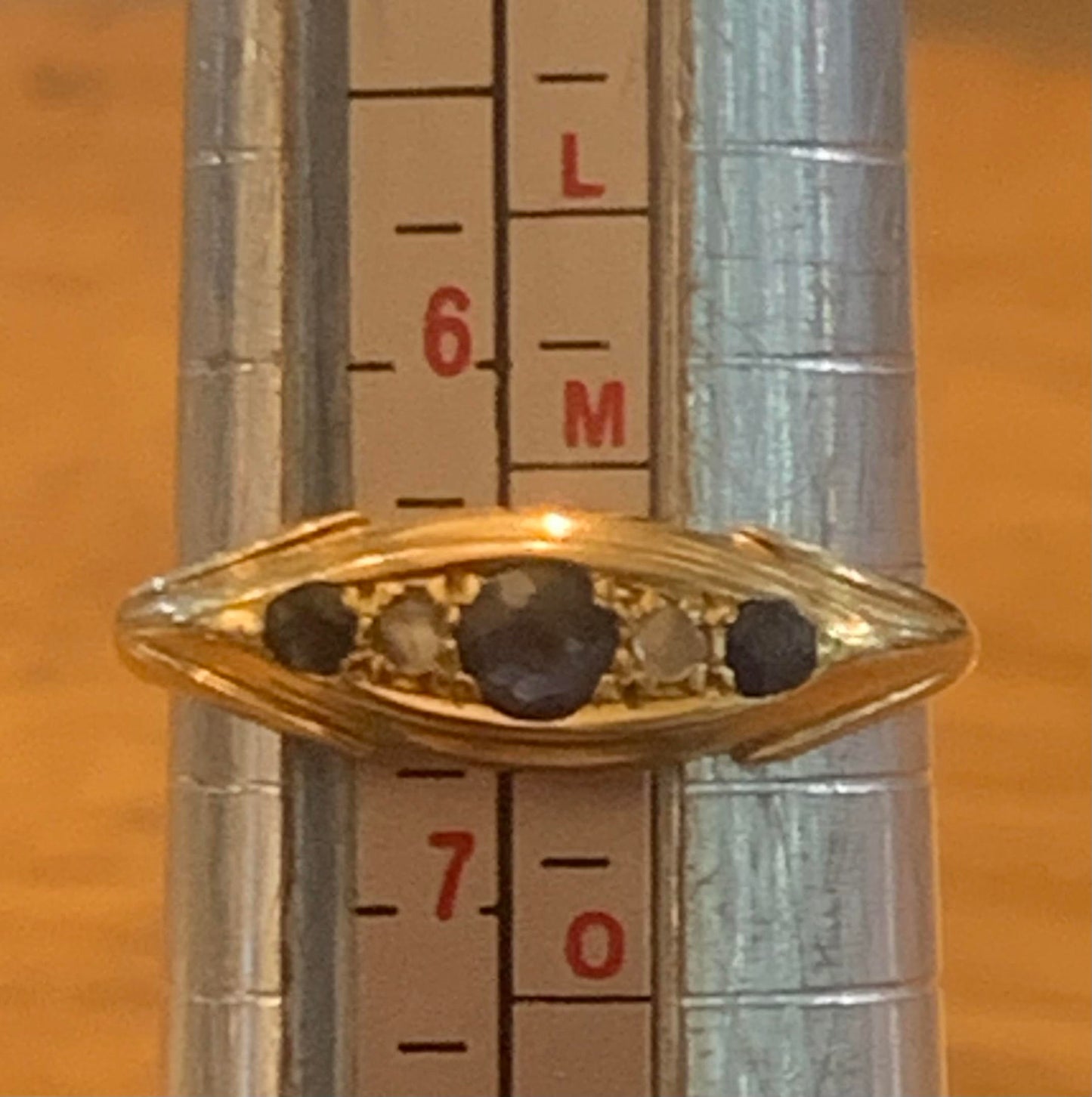 Art Deco Sapphire & Diamond 18ct Gold Half Eternity Ring - Size M1/2