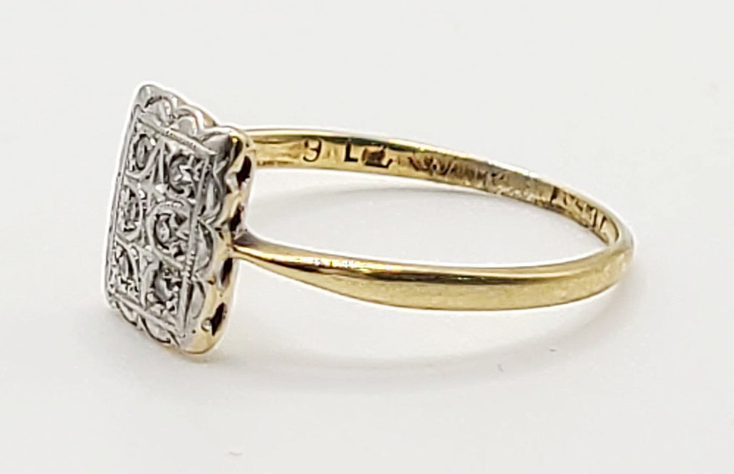 1920s Art Deco Platinum Diamond 18ct Gold Panel Ring