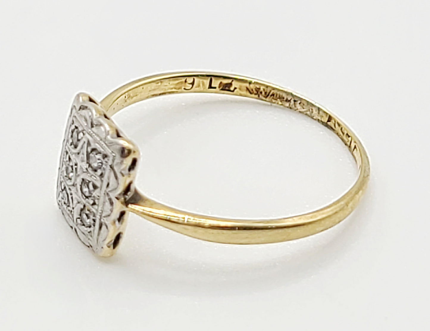 1920s Art Deco Platinum Diamond 18ct Gold Panel Ring