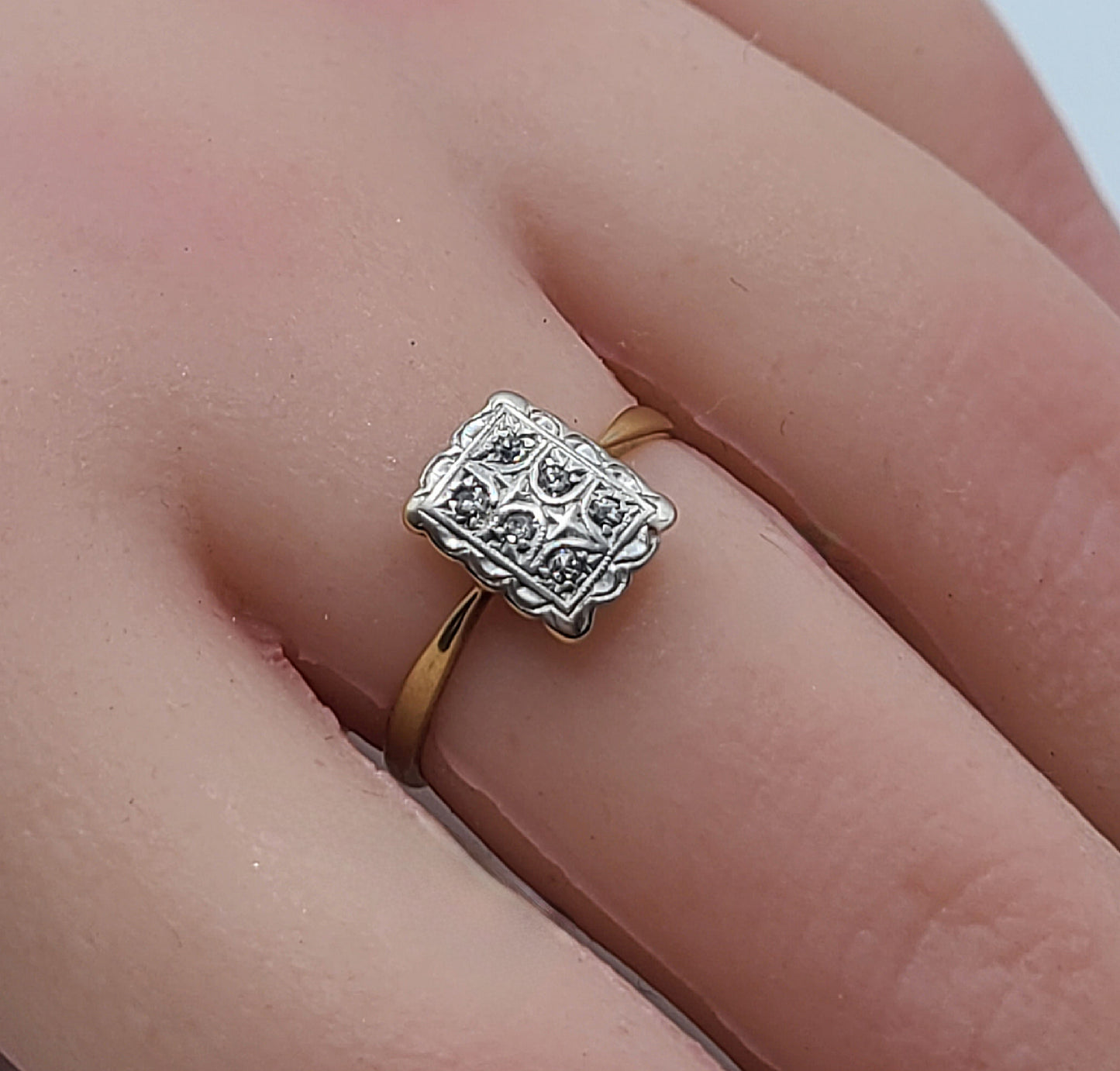 1920s Art Deco Platinum Diamond 18ct Gold Panel Ring