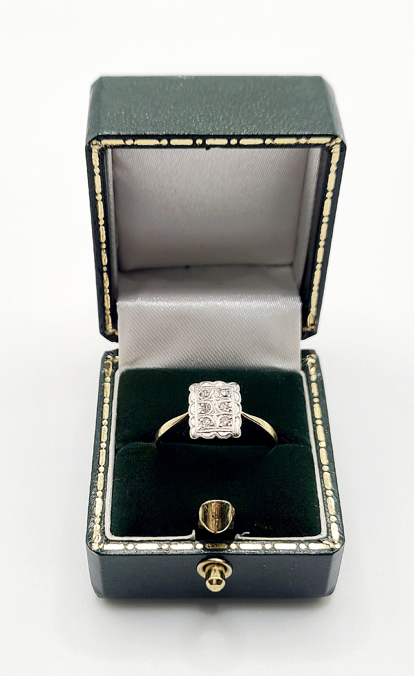 1920s Art Deco Platinum Diamond 18ct Gold Panel Ring