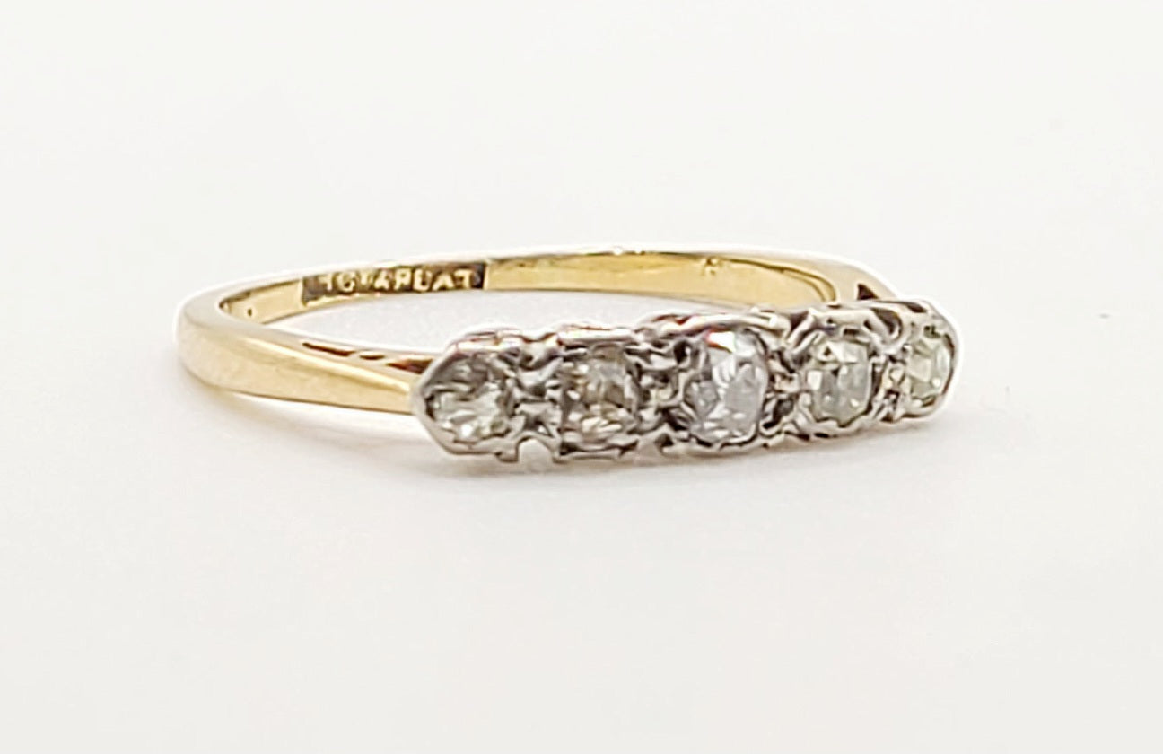 Five-Stone Art Deco Diamonds Platinum Set on 18ct Yellow Gold Ring c.1920