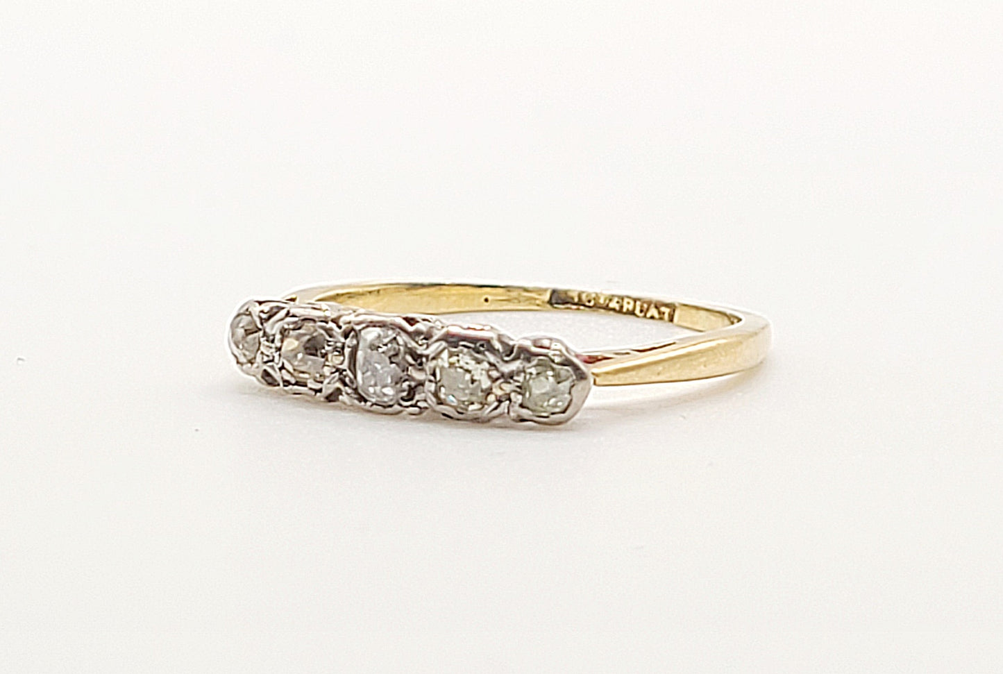 Five-Stone Art Deco Diamonds Platinum Set on 18ct Yellow Gold Ring c.1920