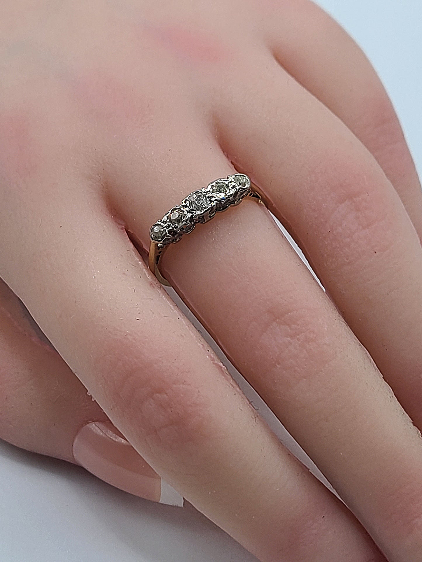Five-Stone Art Deco Diamonds Platinum Set on 18ct Yellow Gold Ring c.1920