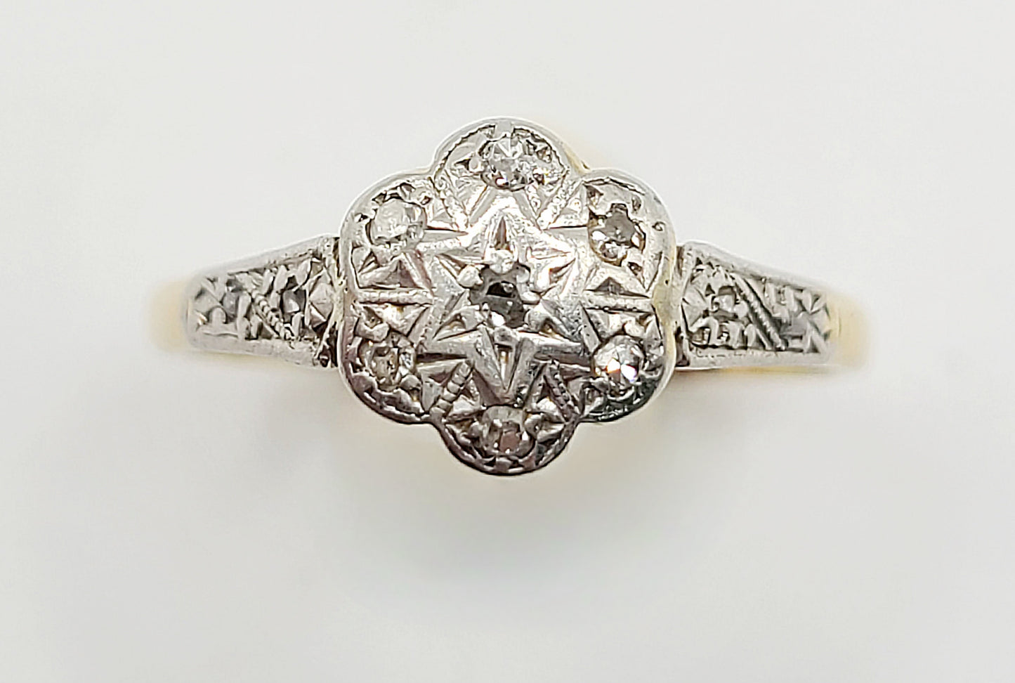 Art Deco Diamond Daisy 18ct Gold & Platinum Ring c1920s
