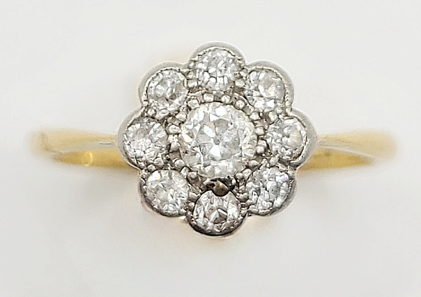 Victorian Platinum Set 18ct Gold Cluster Ring - Size L1/2