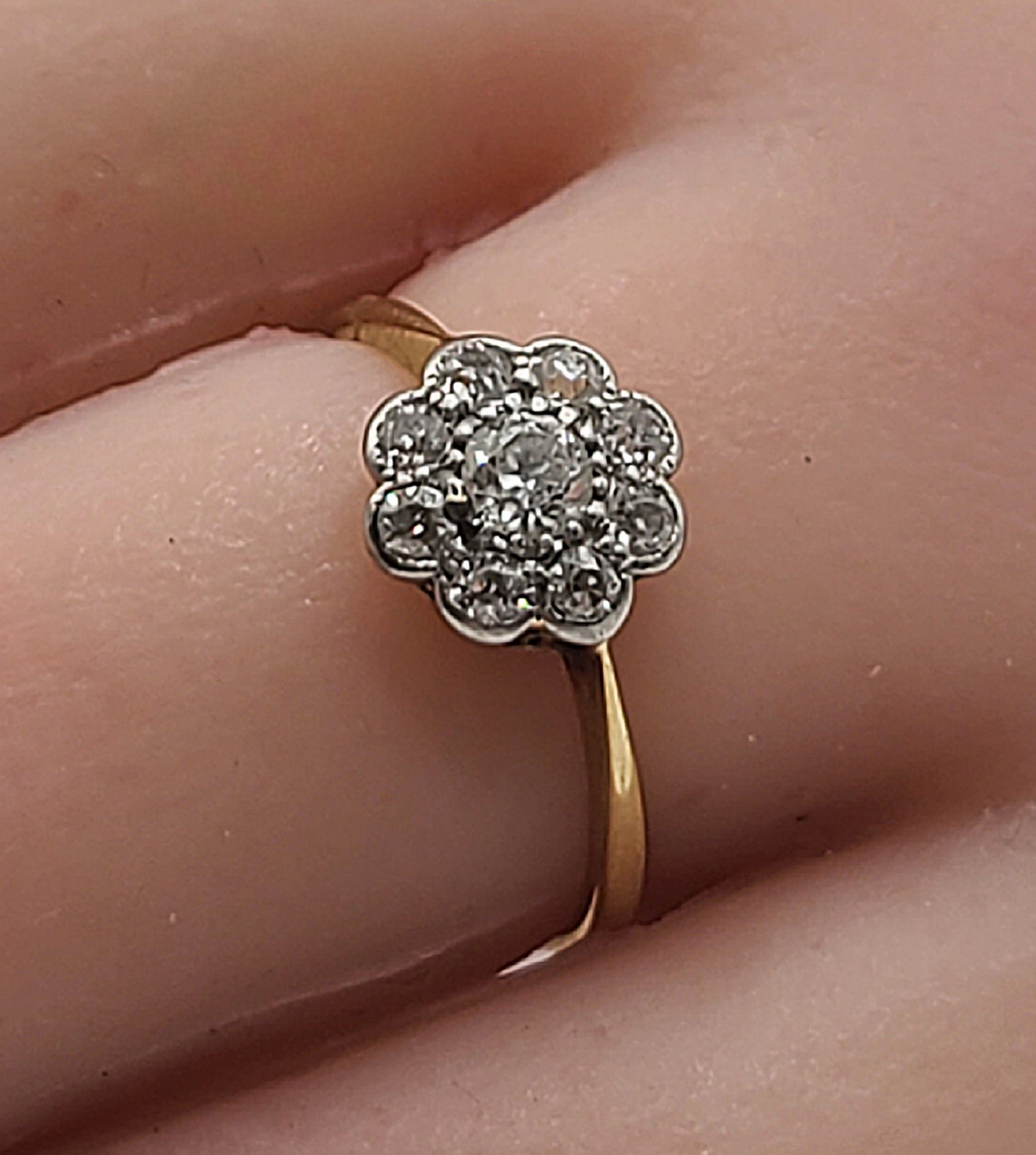 Victorian Platinum Set 18ct Gold Cluster Ring - Size L1/2