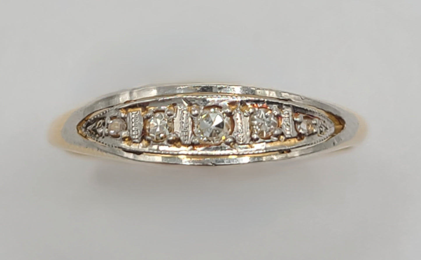 Art Deco 5 Stone Diamond Platinum & 18ct Gold Ring c1920s