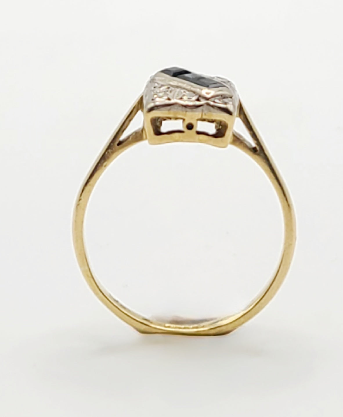 Art Deco Princess Sapphire & Diamond Platinum 18ct Gold Panel Ring