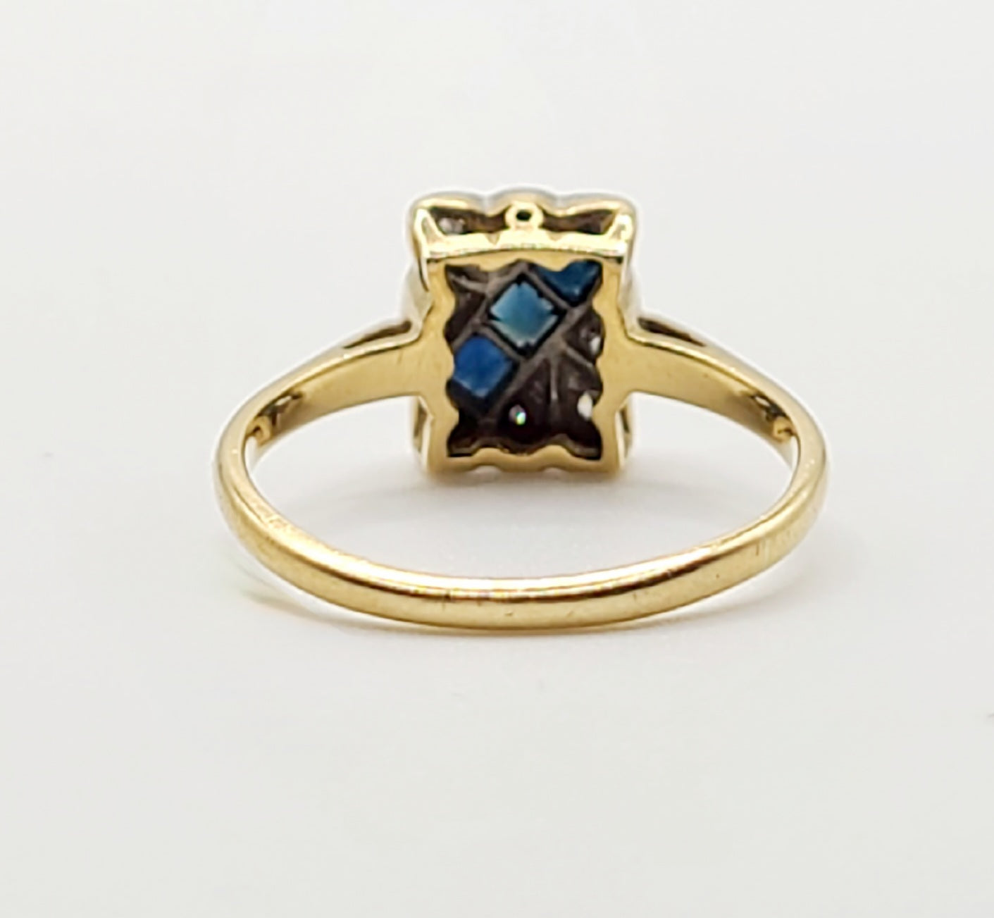 Art Deco Princess Sapphire & Diamond Platinum 18ct Gold Panel Ring