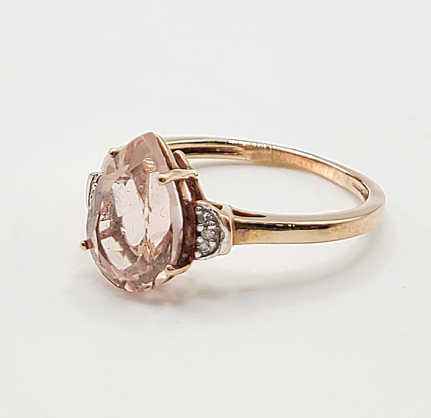 Natural Morganite & Diamond 9ct Rose Gold Ring (R1/2)
