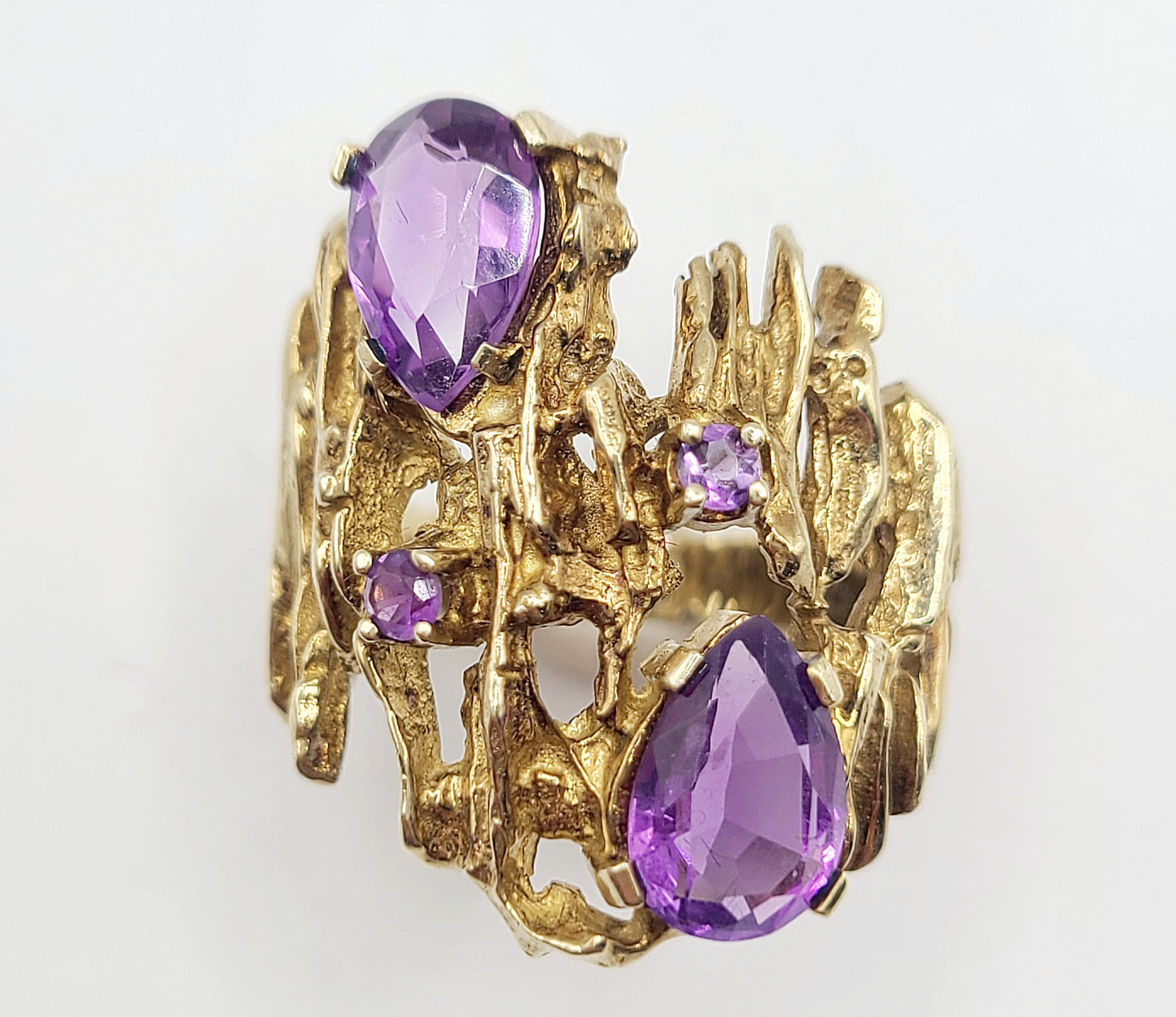 Vintage Pear Drop Amethyst Designer 8ct Gold Ring (M1/2)