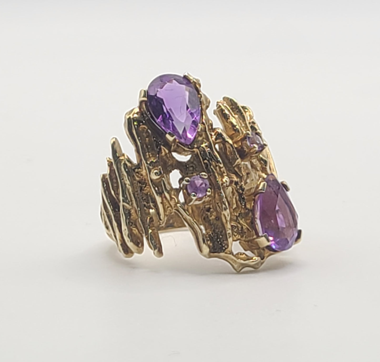 Vintage Pear Drop Amethyst Designer 8ct Gold Ring (M1/2)