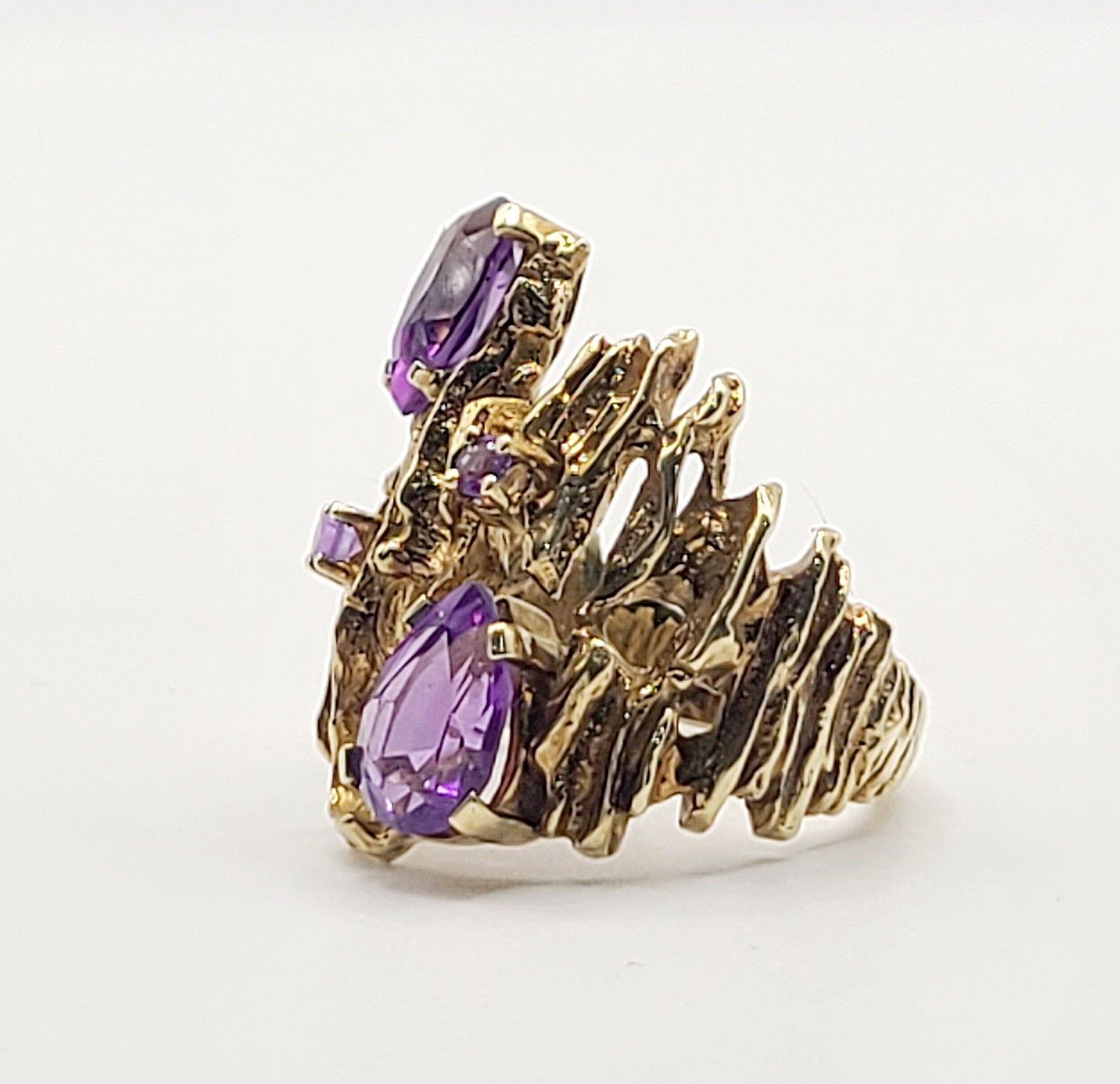 Vintage Pear Drop Amethyst Designer 8ct Gold Ring (M1/2)