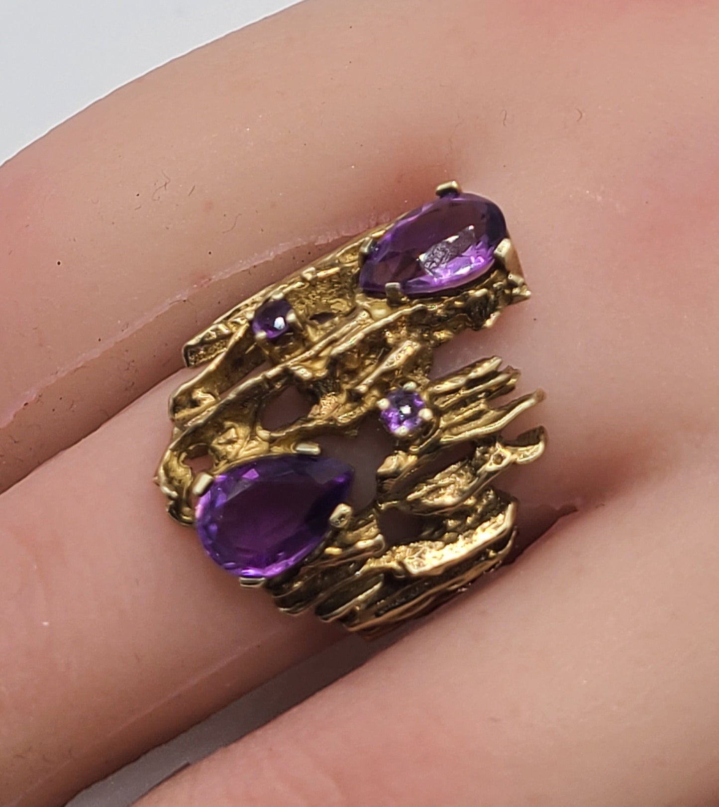Vintage Pear Drop Amethyst Designer 8ct Gold Ring (M1/2)