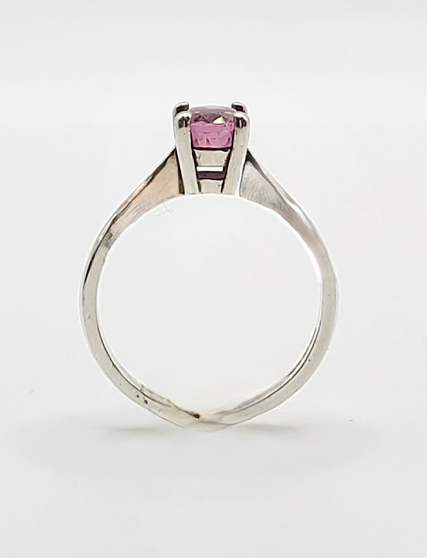 Round Cut Pink Tourmaline Solitaire on Sterling Silver Ring