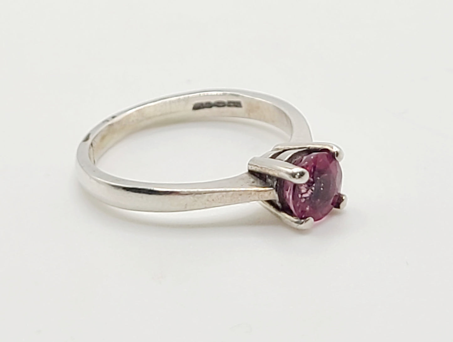 Round Cut Pink Tourmaline Solitaire on Sterling Silver Ring