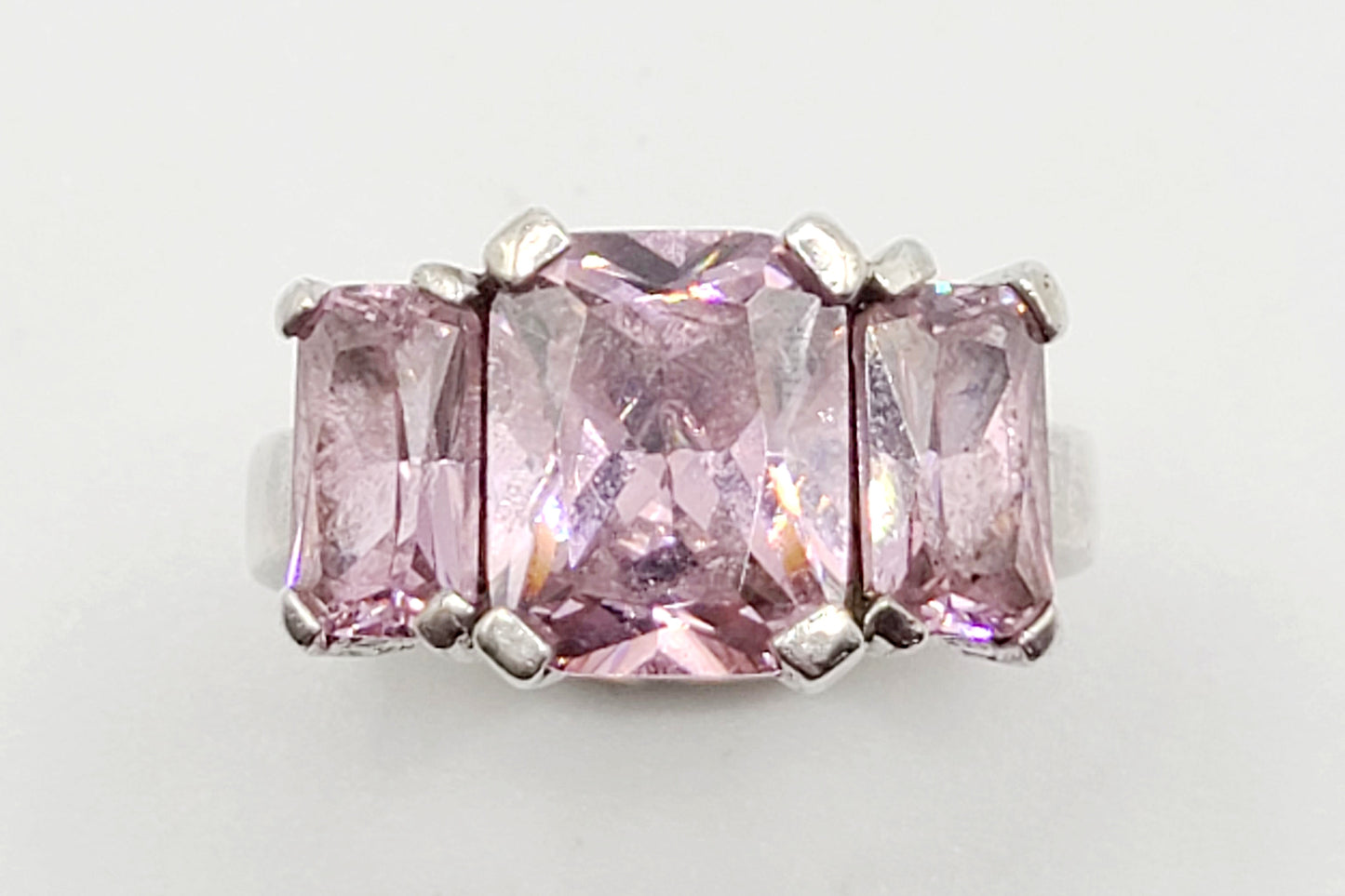 Pink Tourmaline Trilogy Sterling Silver Ring (M)