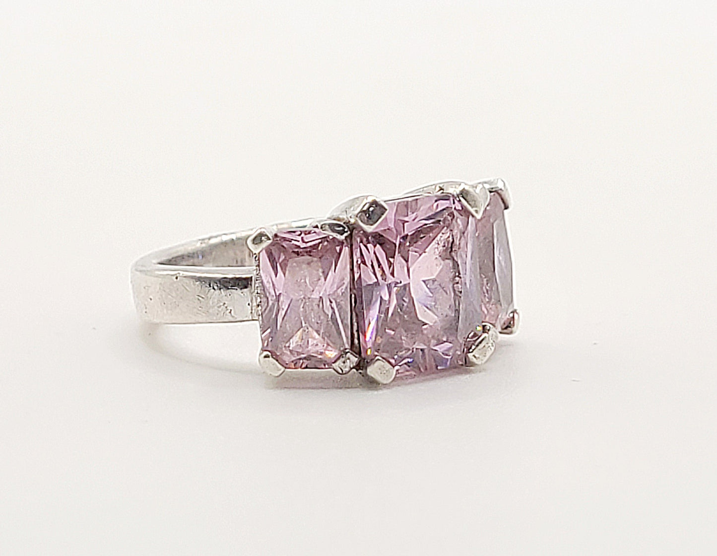 Pink Tourmaline Trilogy Sterling Silver Ring (M)