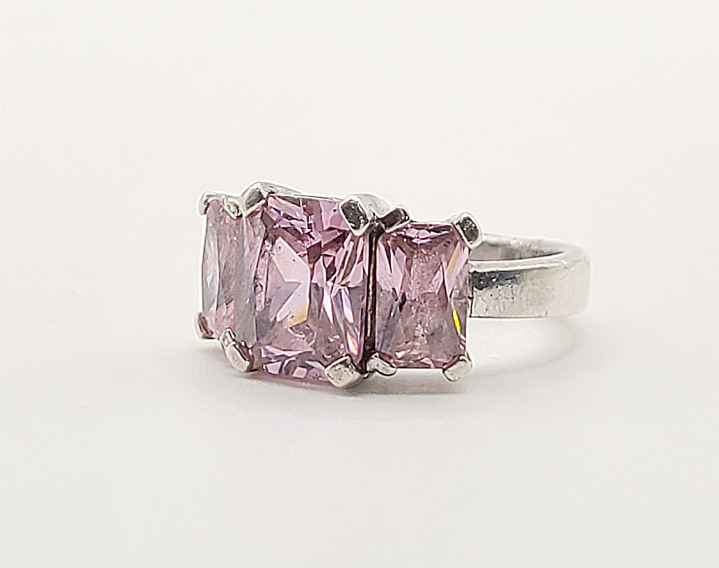 Pink Tourmaline Trilogy Sterling Silver Ring (M)