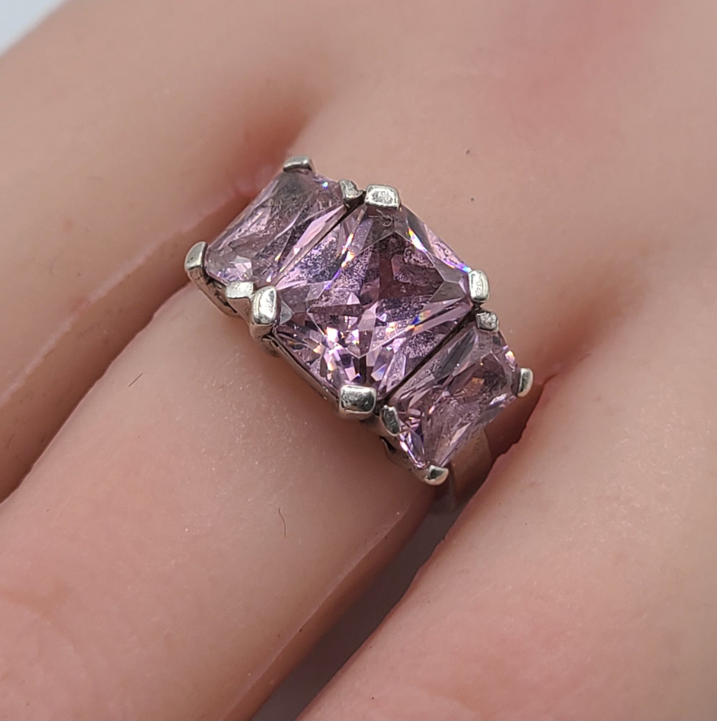 Pink Tourmaline Trilogy Sterling Silver Ring (M)