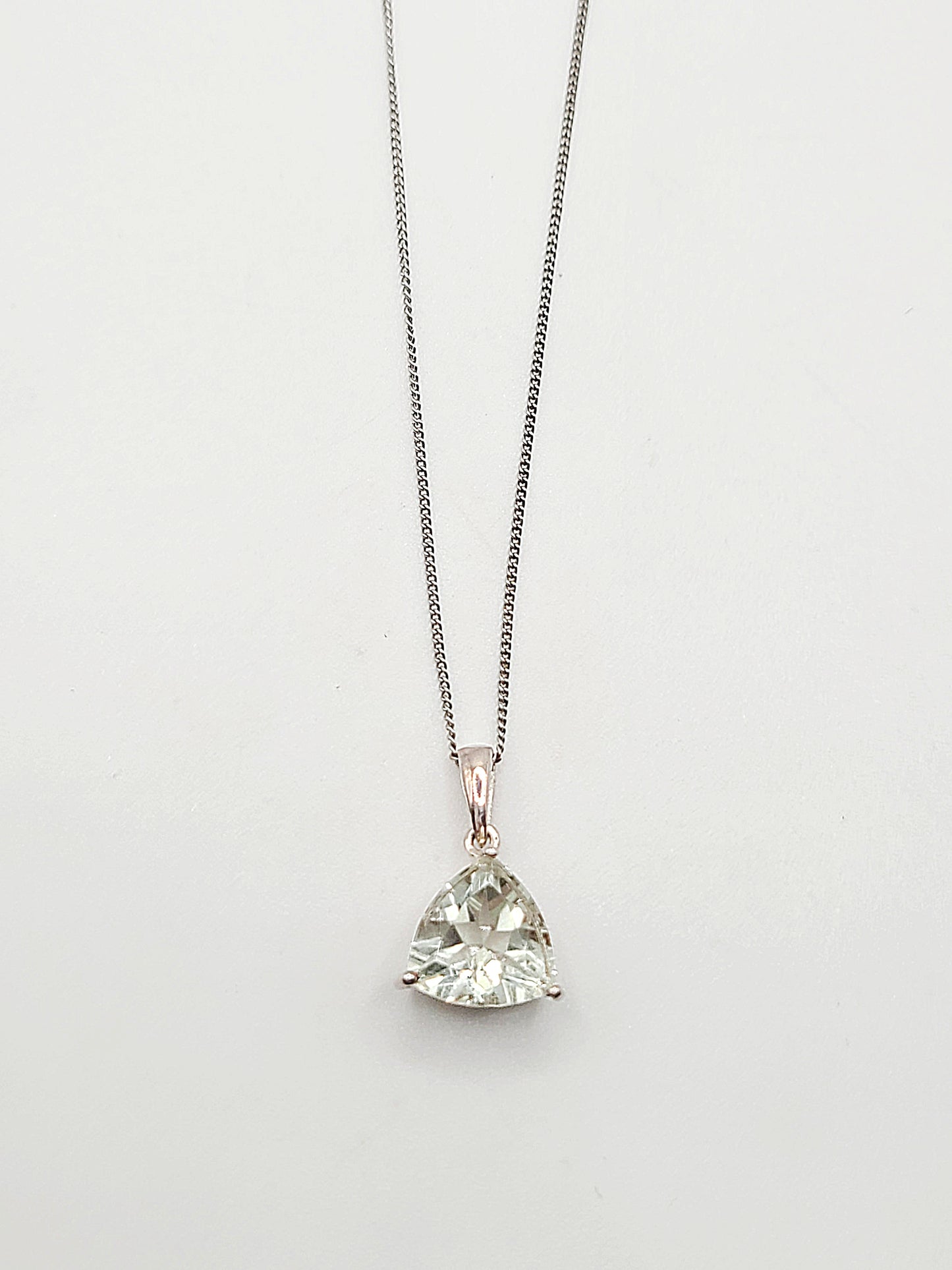 Trilliant Cut Large Green Amethyst Pendant on 925 Sterling Silver Setting & Chain