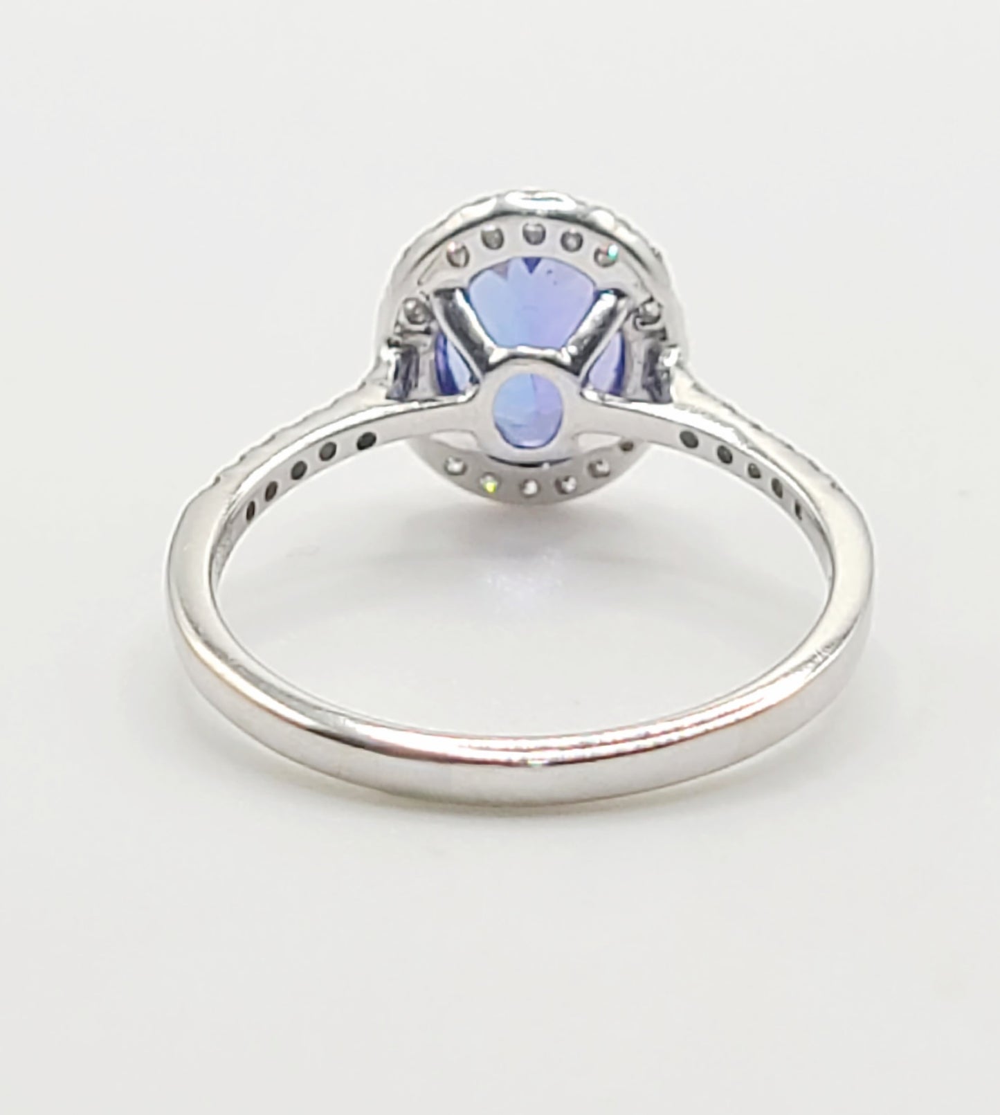 Tanzanite 1.5ct Solitaire with Diamond Halo & Shoulders 18ct White Gold Ring (P)