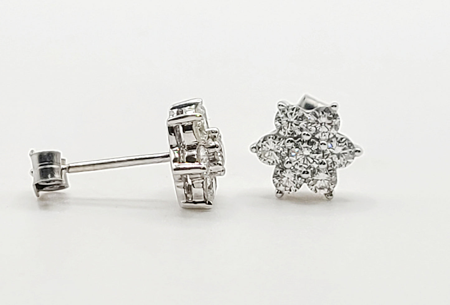 Diamond 18ct White Gold (Approx 1.5ct total) Petal Flower Stud Earrings