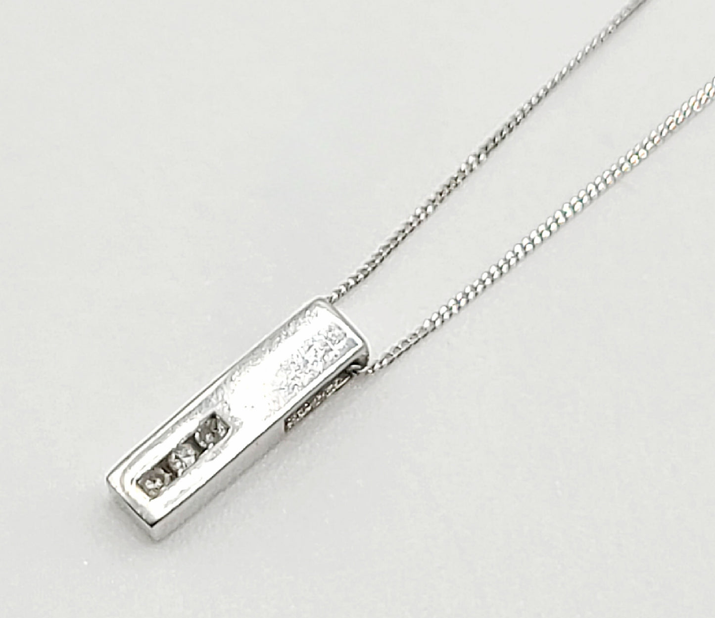 9ct White Gold Bar Pendant with Diamonds