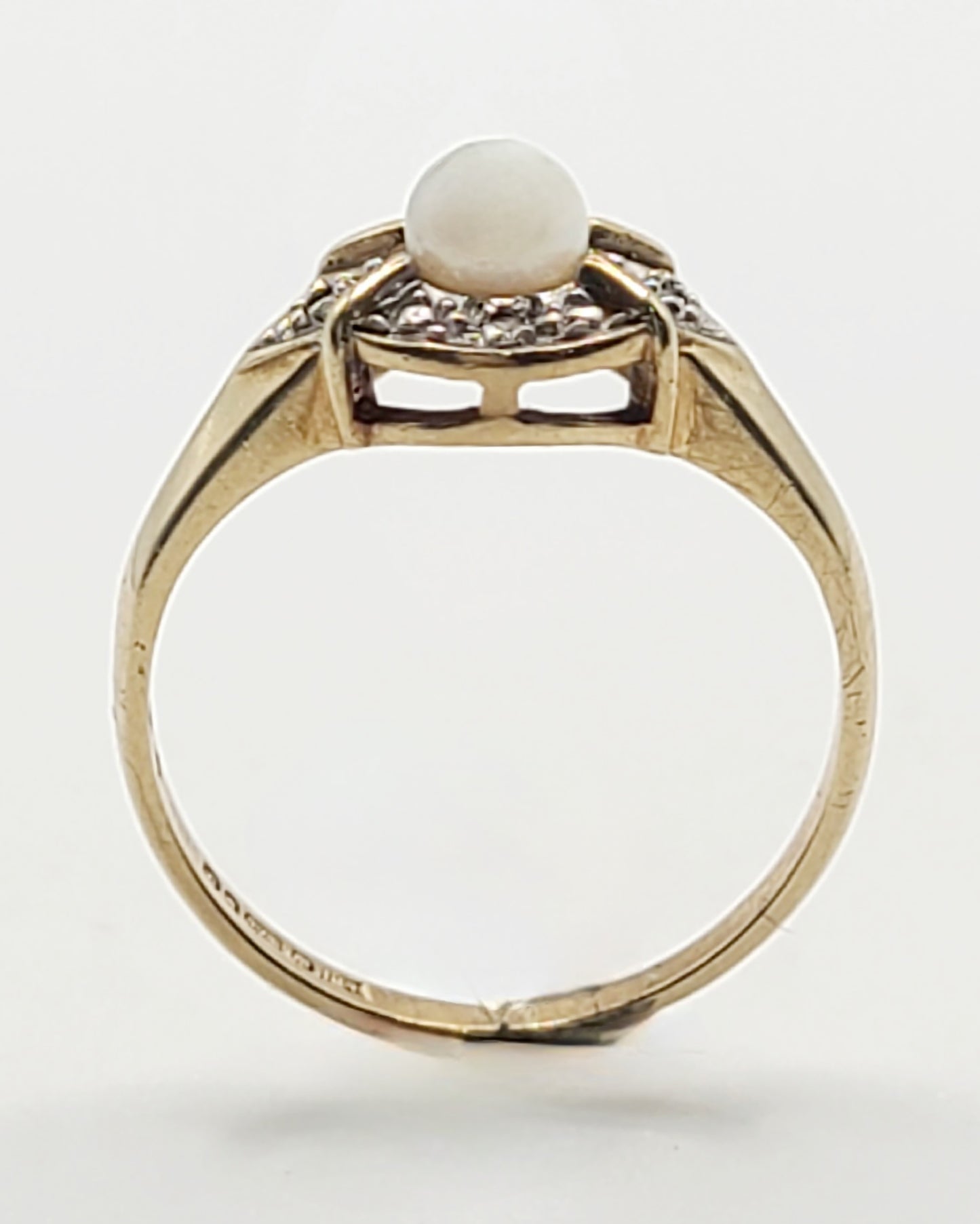Natural Pearl Pave Diamond Setting 9ct Gold Band London