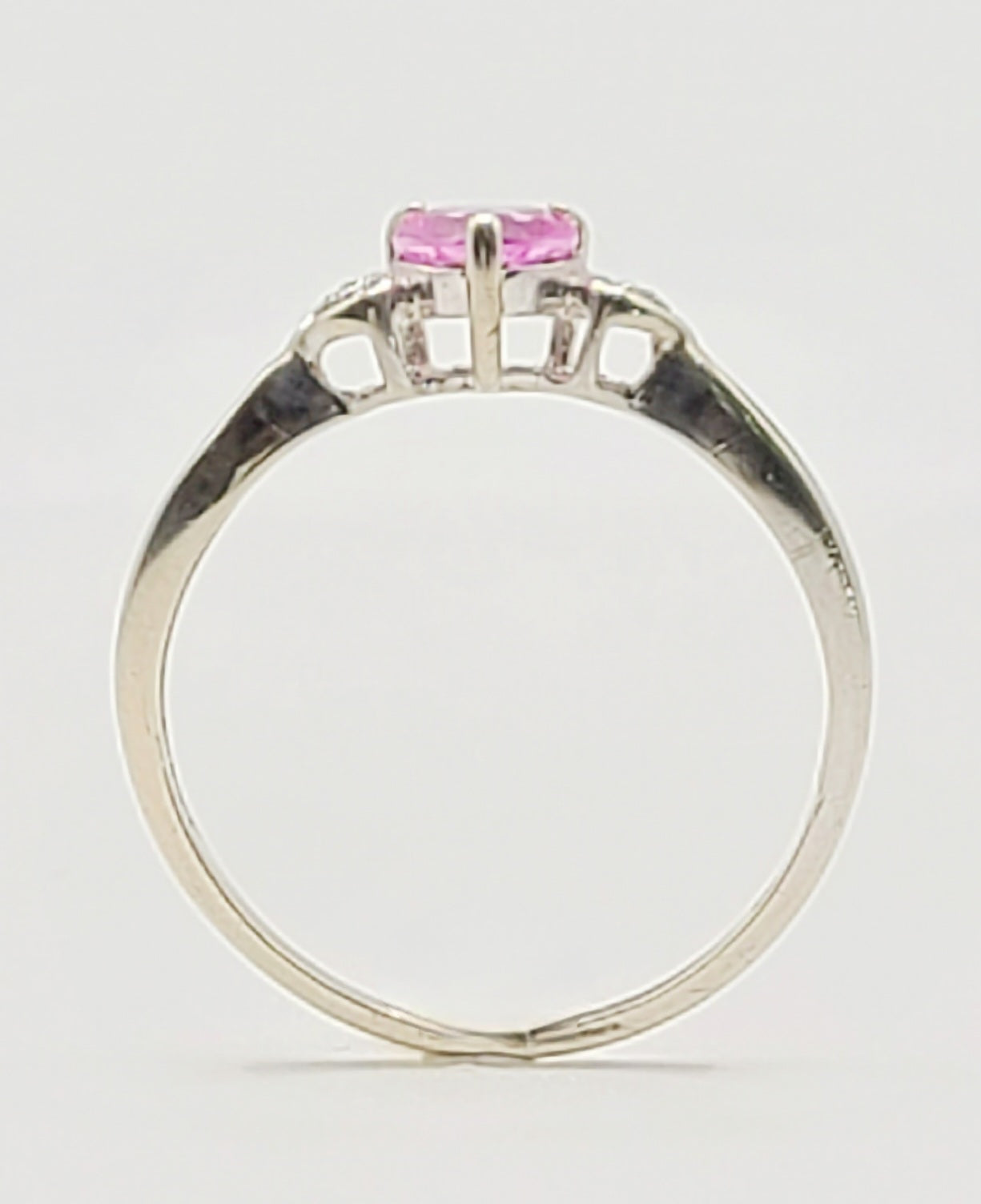 Pink Sapphire & Diamond 9ct White Gold Love Heart Ring (N1/2)