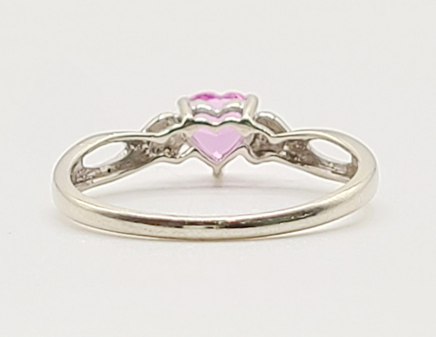 Pink Sapphire & Diamond 9ct White Gold Love Heart Ring (N1/2)