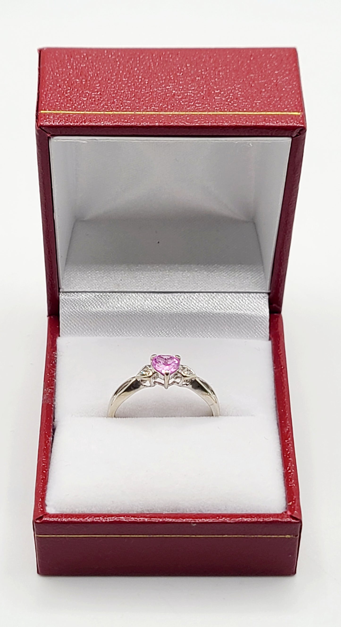 Pink Sapphire & Diamond 9ct White Gold Love Heart Ring (N1/2)