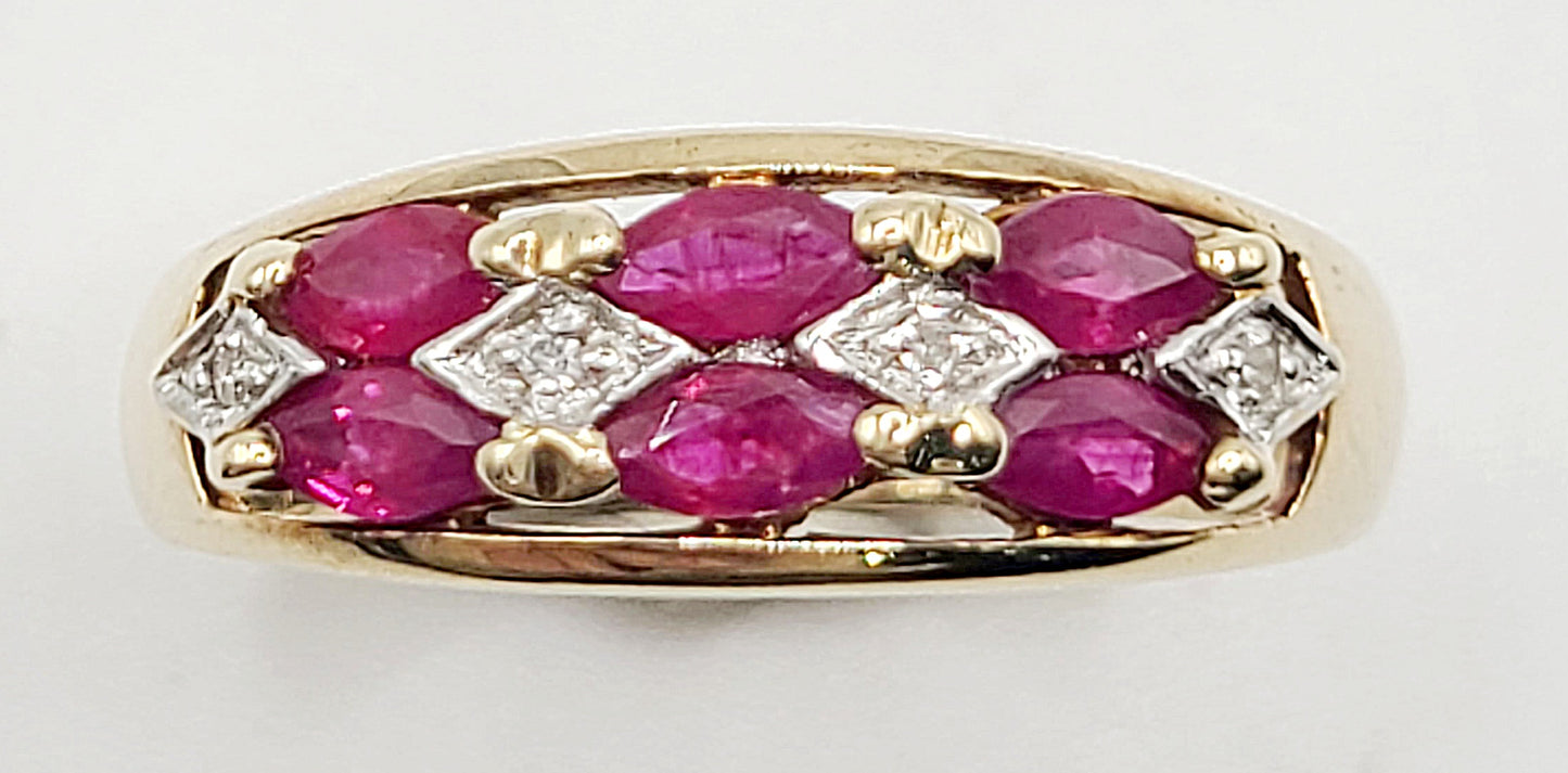 Ruby & Diamond 9ct Gold Ring - size R