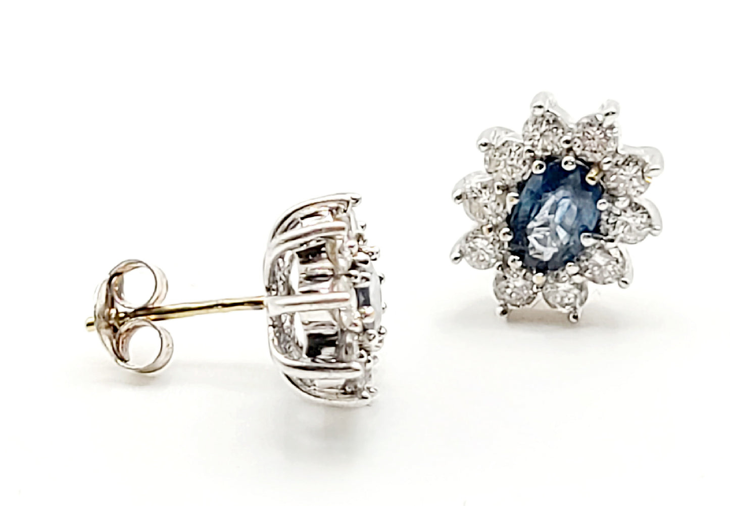 Cornflower Blue Sapphire & Diamond Halo 18ct Gold Earrings