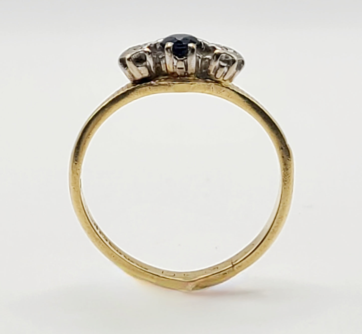 Vintage Art Deco Round Cut Sapphire & Diamond 18ct Gold Ring