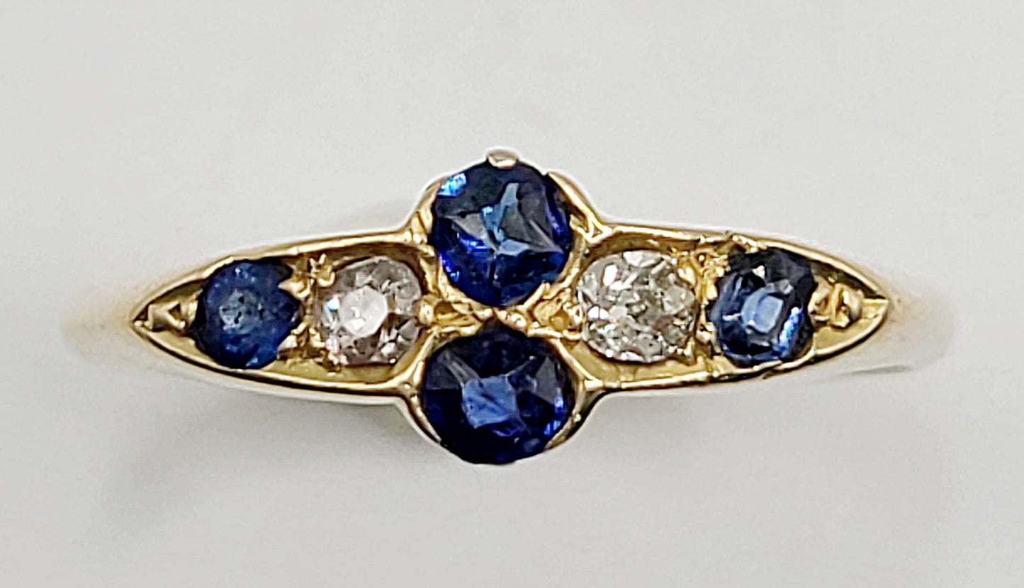 WW1 Period Rose Cut Sapphire Diamond 18ct Gold Ring