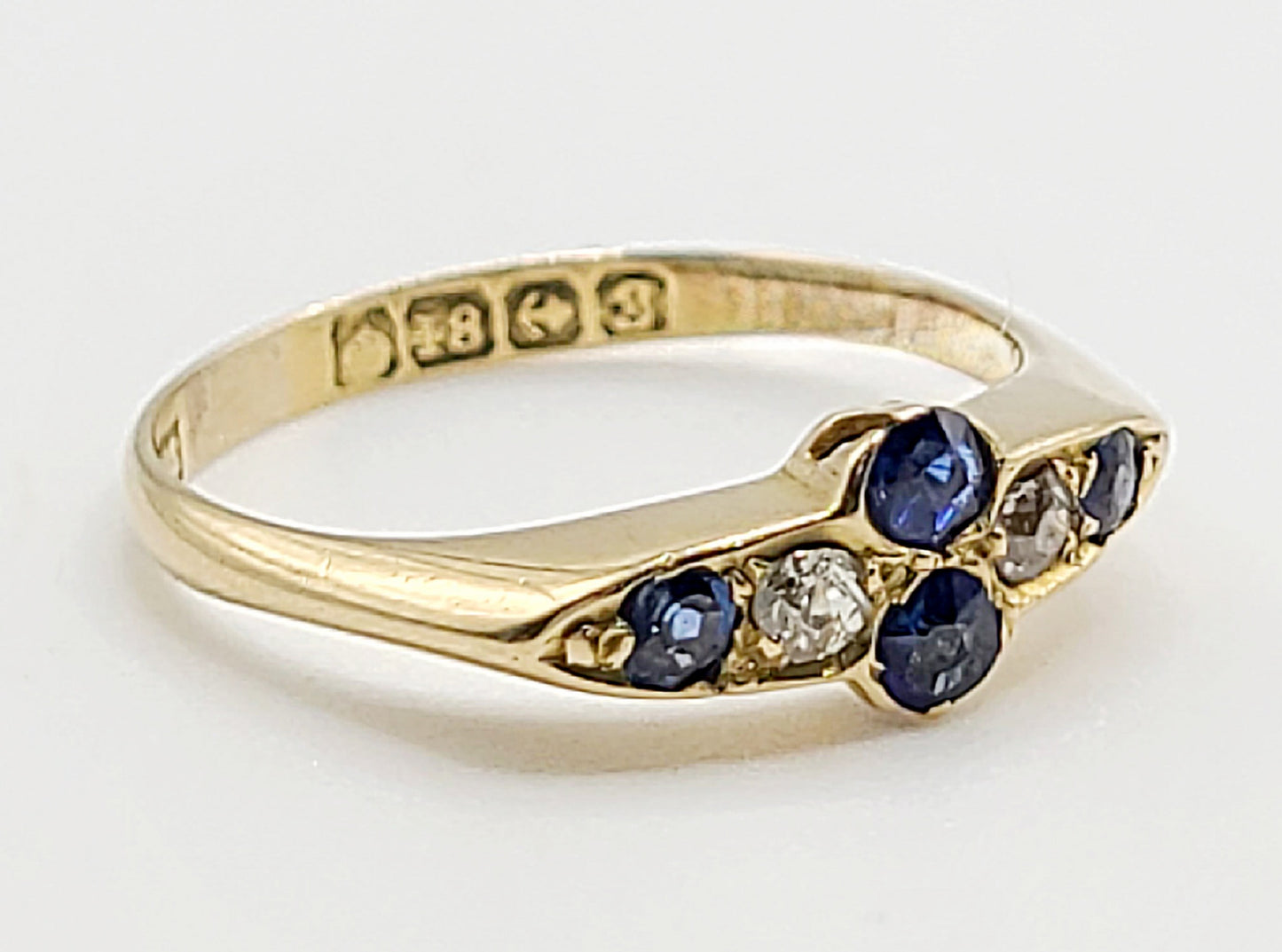WW1 Period Rose Cut Sapphire Diamond 18ct Gold Ring
