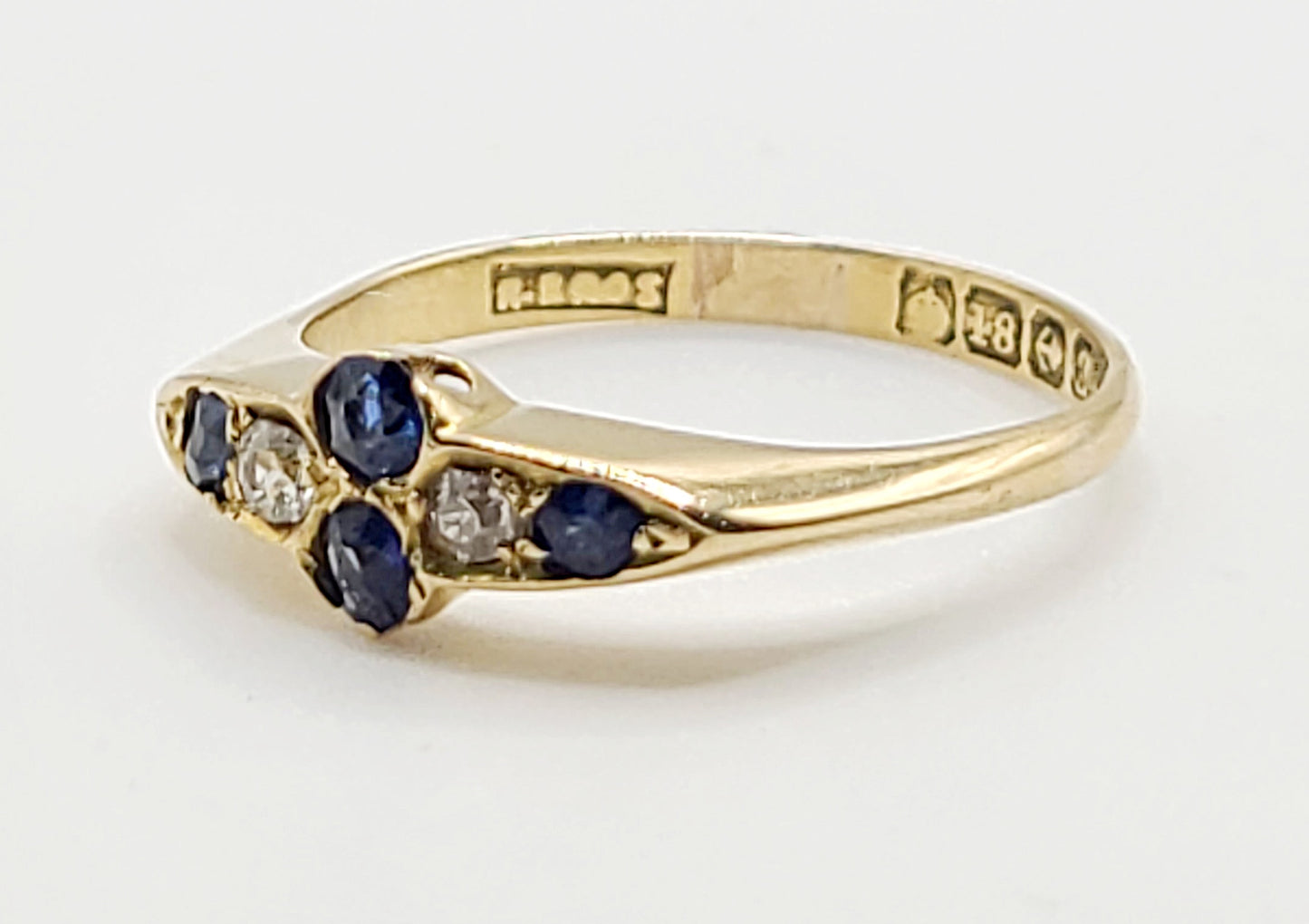 WW1 Period Rose Cut Sapphire Diamond 18ct Gold Ring