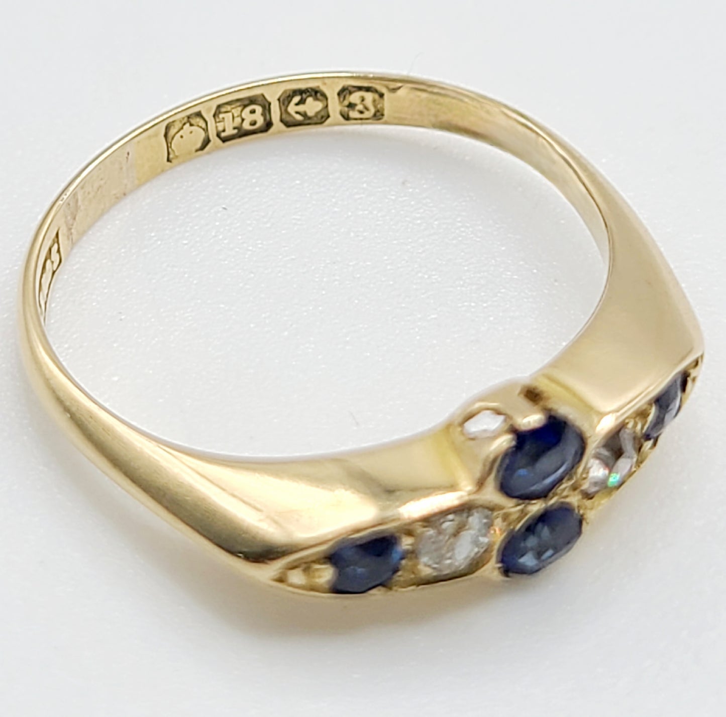 WW1 Period Rose Cut Sapphire Diamond 18ct Gold Ring