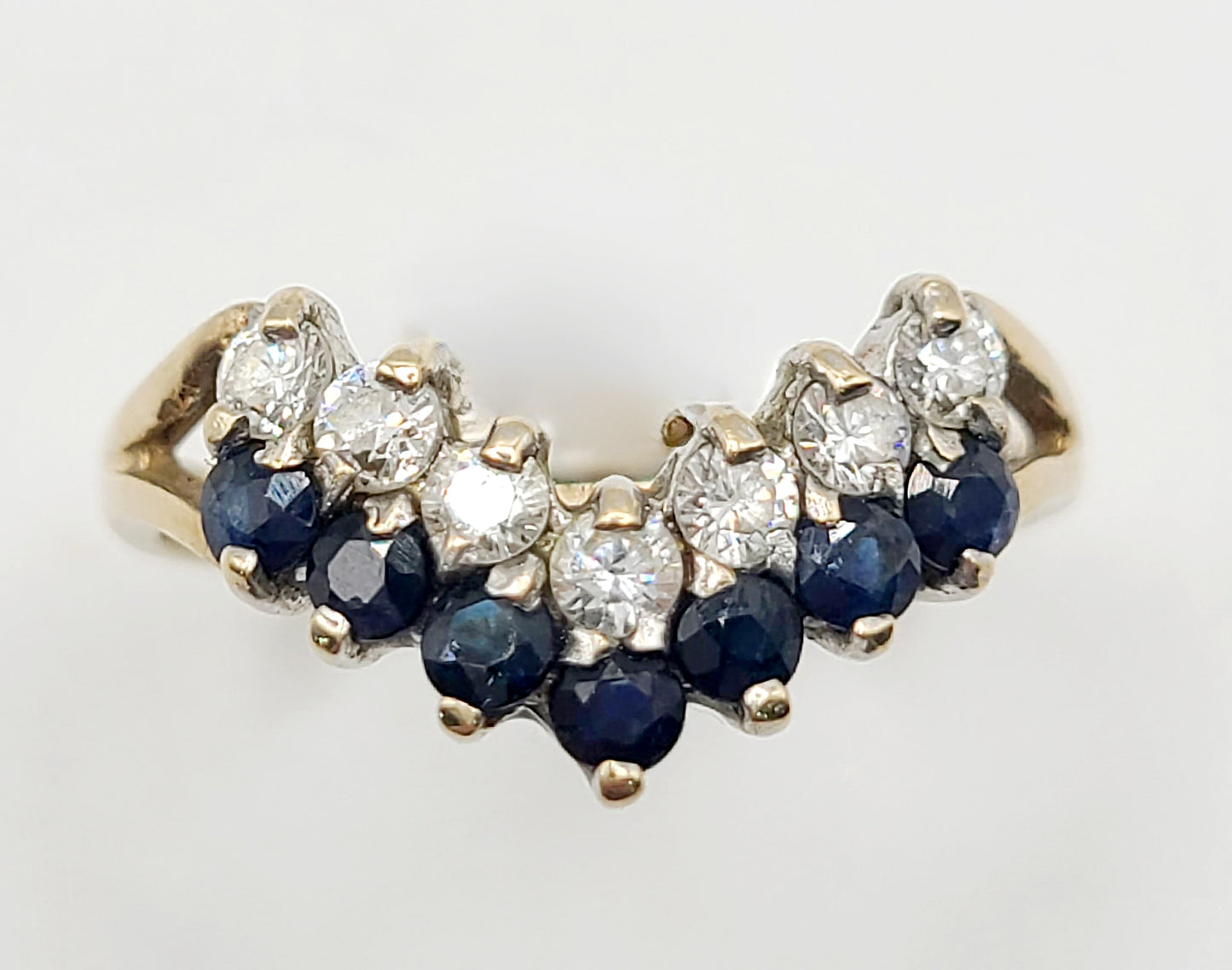 9ct Gold Sapphire & Cubic Zirconia Wishbone Ring