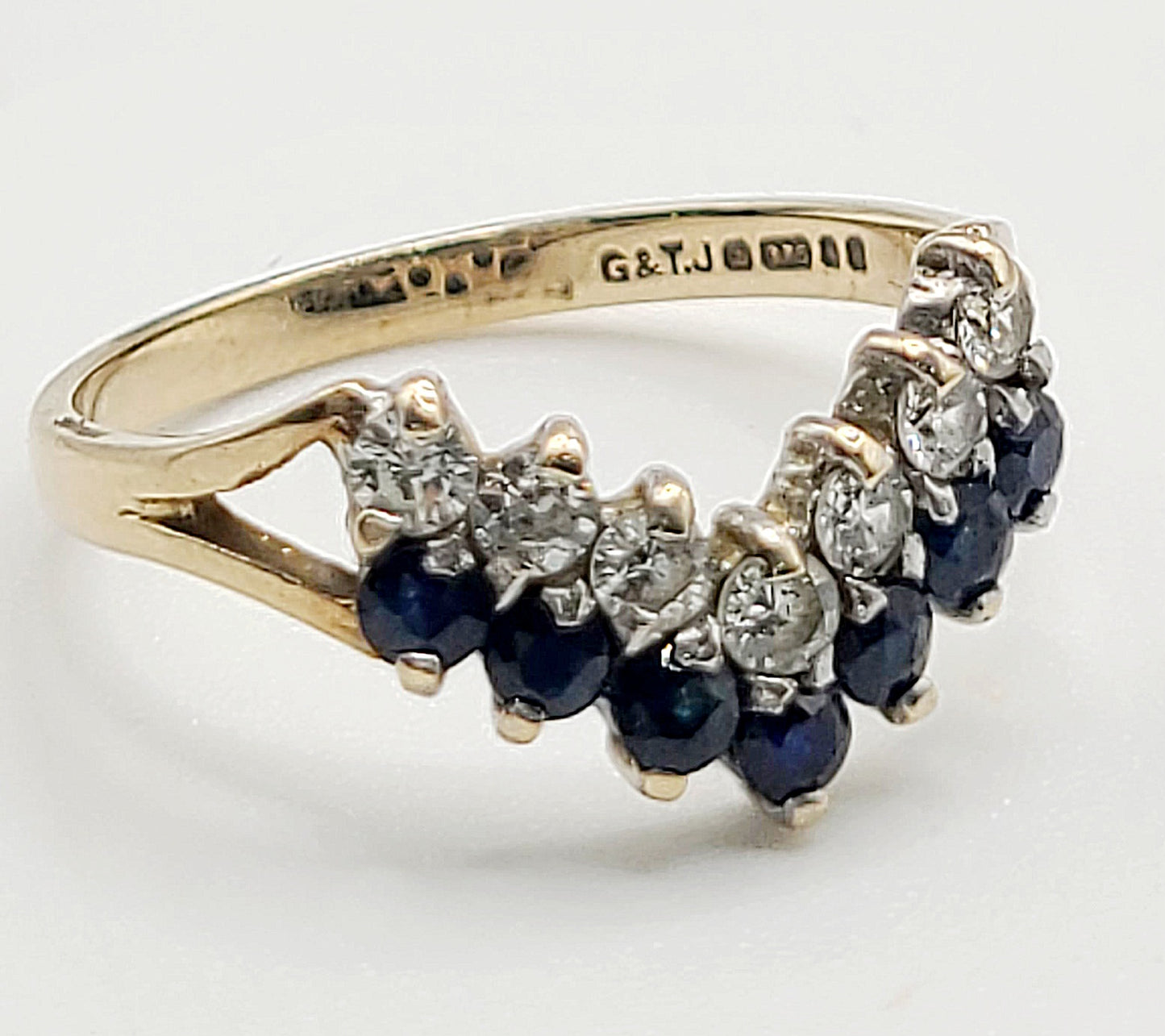 9ct Gold Sapphire & Cubic Zirconia Wishbone Ring