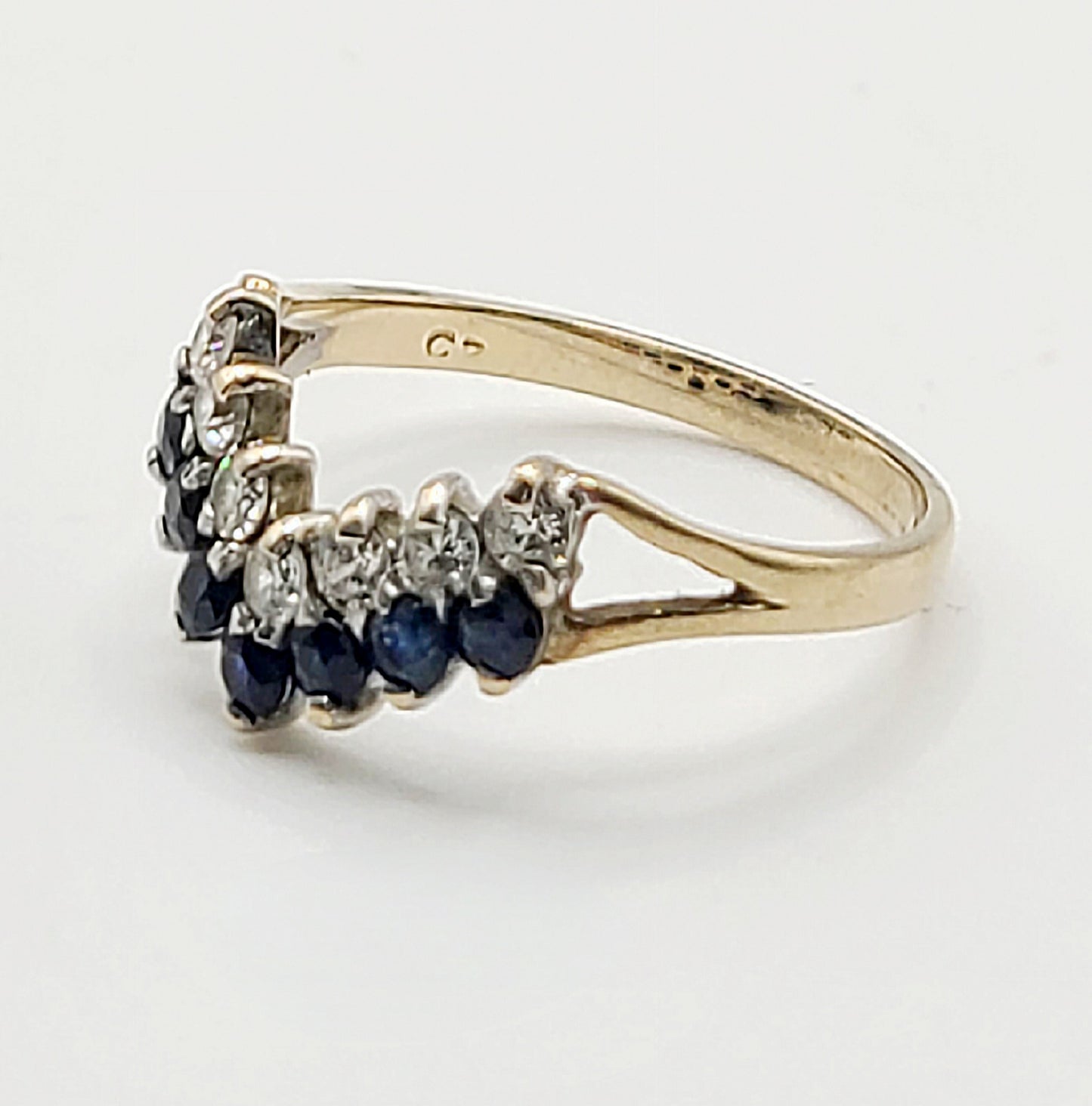 9ct Gold Sapphire & Cubic Zirconia Wishbone Ring