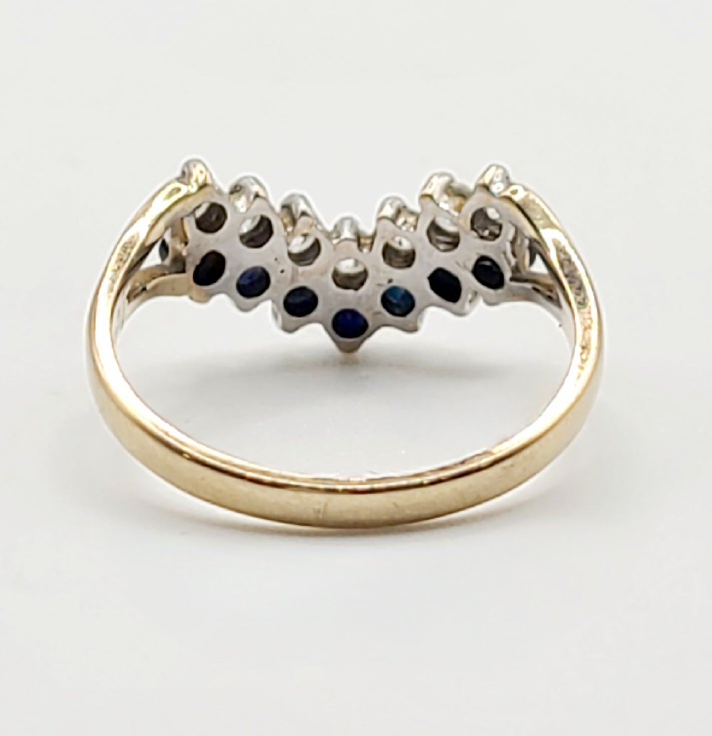 9ct Gold Sapphire & Cubic Zirconia Wishbone Ring